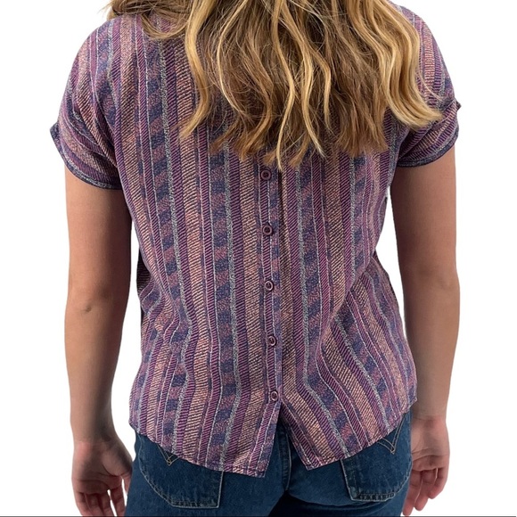 Vintage 90s Silk Blouse Boxy Short Sleeve Top 100% Silk Abstract Print | Small - Picture 5 of 10